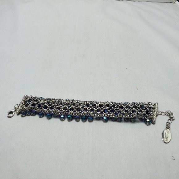 Ali Khan beaded bracelet with silver links. color indigo aqua sapphire beads - Picture 6 of 6